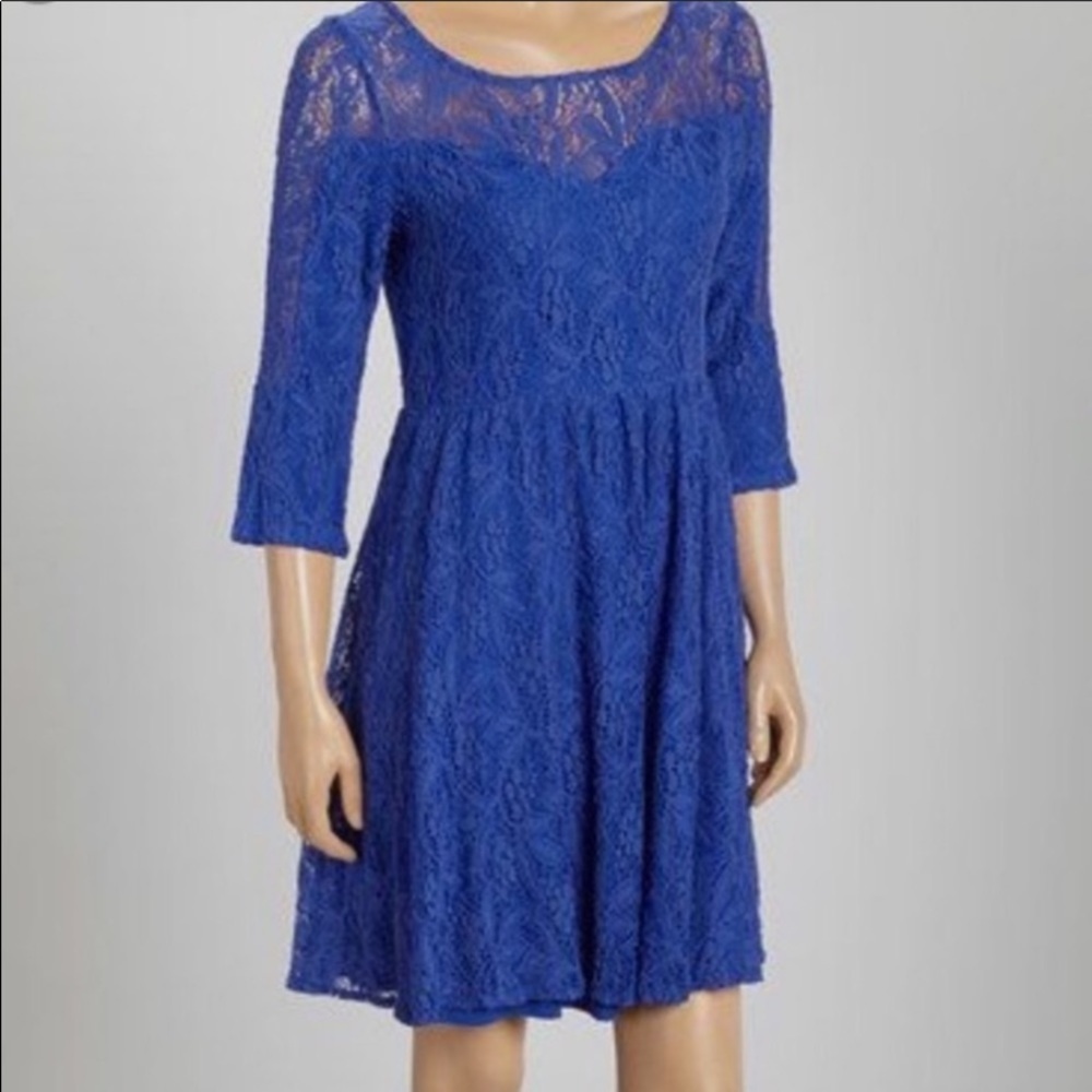 - Free People Floral Blue Lace Boho Dress Size S - Picture 2 of 5